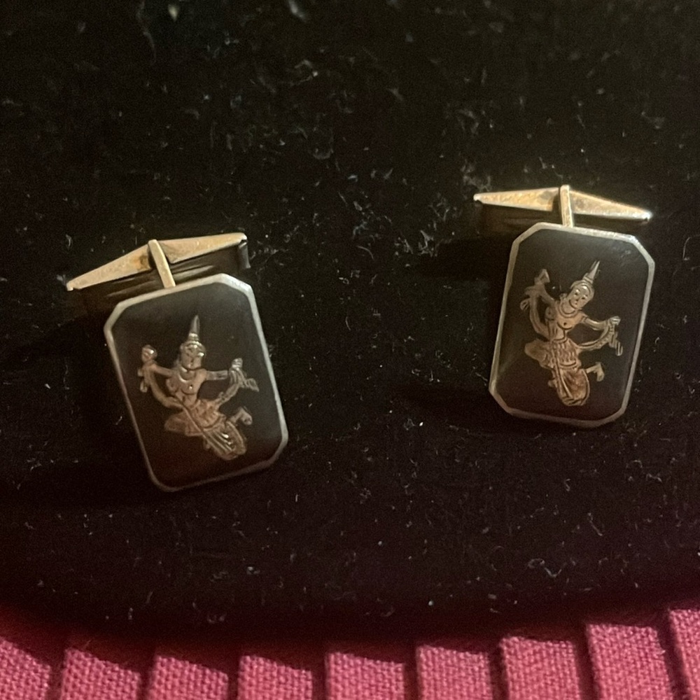 Vtg Siam Princess Sterling Cuff Links